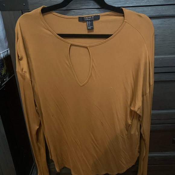 Forever 21 Tops - Forever 21 Mustard Yellow Long Sleeve Keyhole Top